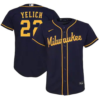 youth nike christian yelich navy milwaukee brewers alternat